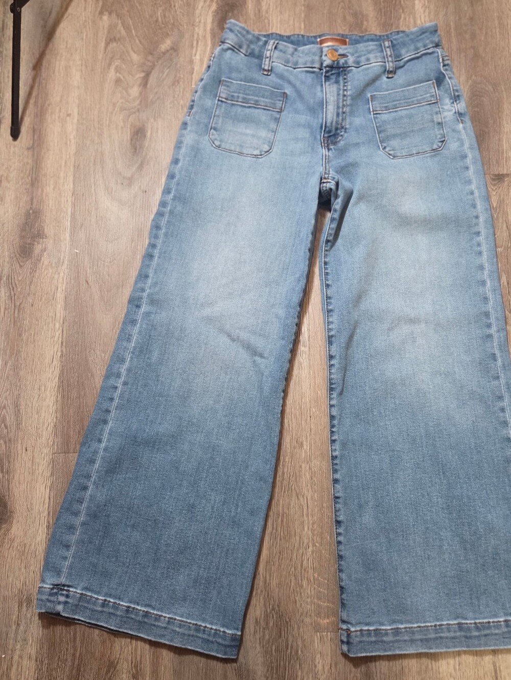KUT from the Kloth Meg Wide Leg Jeans Size 4 Light Wash Cropped Patch Pocket - Picture 2 of 11